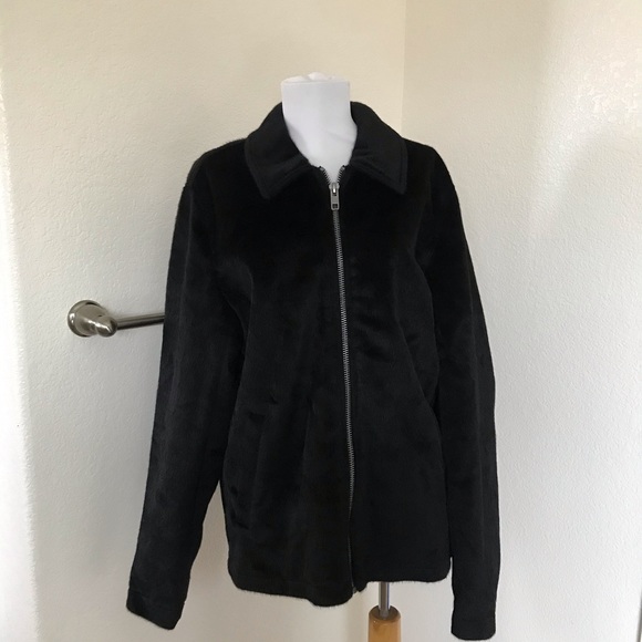 ASOS Faux Fur Black Zip Up Collared Jacket - Picture 3 of 8